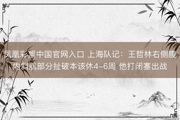 凤凰彩票中国官网入口 上海队记：王哲林右侧腹内斜肌部分扯破本该休4-6周 他打闭塞出战