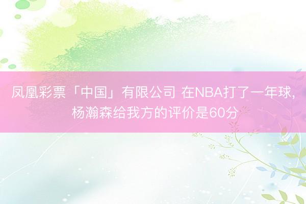 凤凰彩票「中国」有限公司 在NBA打了一年球， 杨瀚森给我方的评价是60分